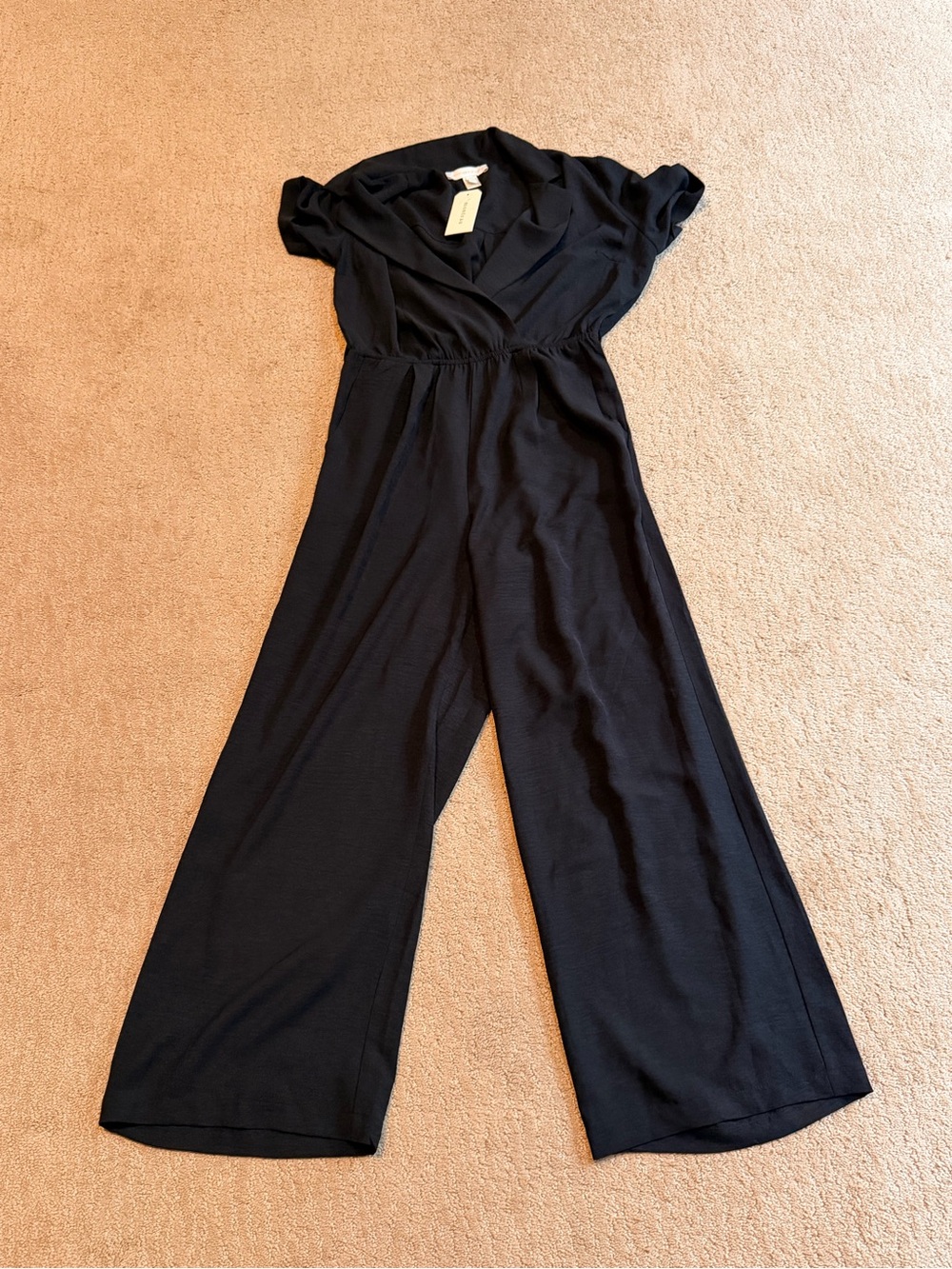 Monteau Black Wide-Leg V-Neck Jumpsuit